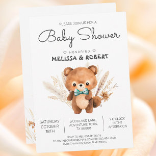 Invitation Aquarelle simple mignonne Ours en peluche bébé gar