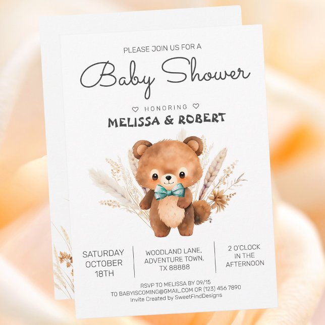 Invitation Aquarelle simple mignonne Ours en peluche bébé gar (Simple Watercolor Cute Teddy Bear Baby Boy Shower Invitation)