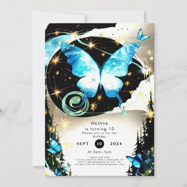 Invitation Aquarelle simple papillon Anniversaire (Devant)