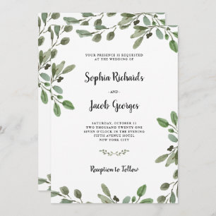 Invitation Aquarelle simple Verdure  Mariage élégant
