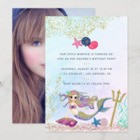 Aquarelle Sirène Anniversaire Fête Photo Invitatio