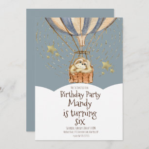 Invitation Aquarelle Sloth Aspirateur Anniversaire Dusty Blue