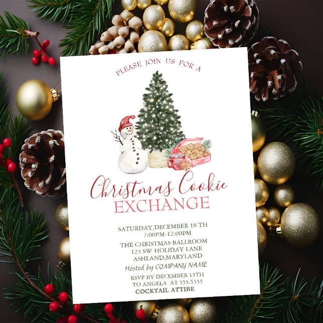 Invitation Aquarelle Snowman, Pine Tree, Cookies Noël (Créateur téléchargé)