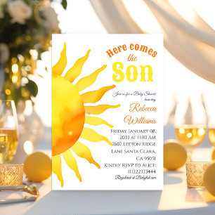 Invitation Aquarelle Soleil vient ici Son Baby shower soleil