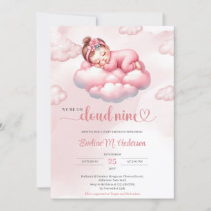 Invitation Aquarelle sommeil bébé fille nuage neuf