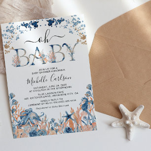 Invitation Aquarelle sous la mer Baby shower "Oh Baby"