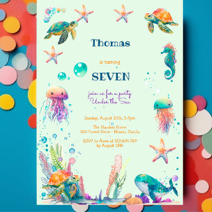 Invitation Aquarelle sous l'anniversaire de enfant marin