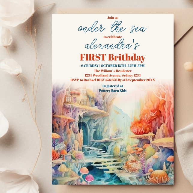 Invitation Aquarelle sous l'Anniversaire de enfant Sea Friend (Créateur téléchargé)