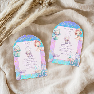 Invitation Aquarelle Sous Le Baby shower Sea Little Pearl