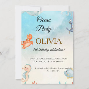 Invitation Aquarelle Sous l'Océan Animaux Marins Enfants Anni