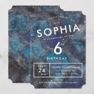 Invitation Aquarelle Space Party Anniversaire de enfant perso
