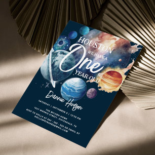 Invitation Aquarelle spatiale Galaxie 1er anniversaire