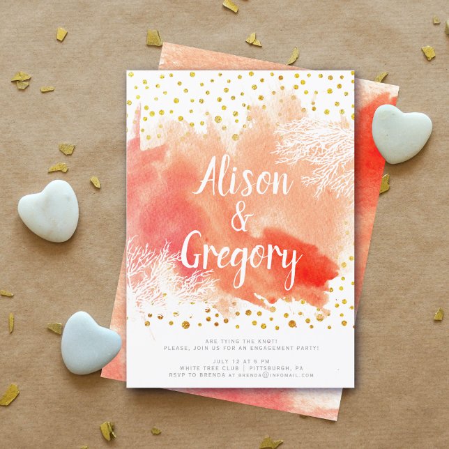 Invitation Aquarelle splash coral reef confetti fiançailles (Créateur téléchargé)