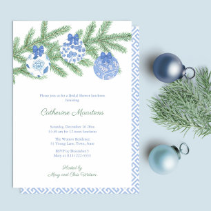 Invitation Aquarelle Spruce Bleu Baubles Blancs Fête des mari