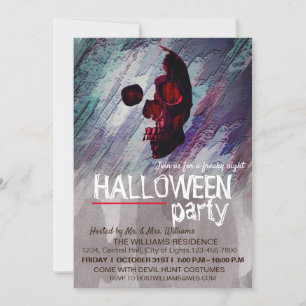 Invitation Aquarelle Squelette Bleu Peint Halloween Art