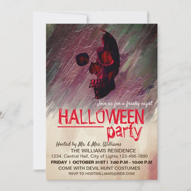 Invitation Aquarelle Squelette rose Peint Halloween Art (Devant)