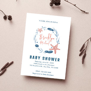 Invitation Aquarelle Starfish Coral Reef Baby shower