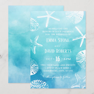 Invitation Aquarelle Starfish & Seashells Beach Wedding