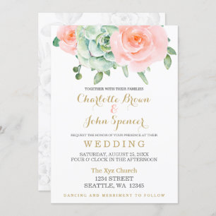 Invitation Aquarelle Succulent Blush Floral Élégant Mariage