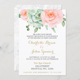 Invitation Aquarelle Succulent Blush Floral Élégant Mariage