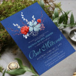 Invitation Aquarelle Succulent Floral Bat mitzvah botanique<br><div class="desc">Ce design présente un élégant bouquet floral succulent aquarelle en bleu et argent doux avec une floraison rouge vif sur un arrière - plan brillant bleu avec votre Bat mitzvah Invitation informations ci-dessous. Personnalisez en modifiant le texte dans les zones de texte. Conçu pour vous par Evco Studio www.zazzle.com/store/evcostudio #batmitzvah...</div>