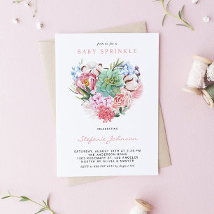 Invitation Aquarelle Succulent Floral Heart Baby Sprinky