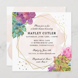 Invitation Aquarelle Succulent Gold Terrarium Fête des mariée