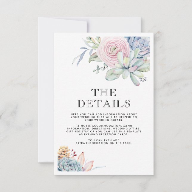 Invitation Aquarelle Succulent Vintage Wedding Détails (Devant)