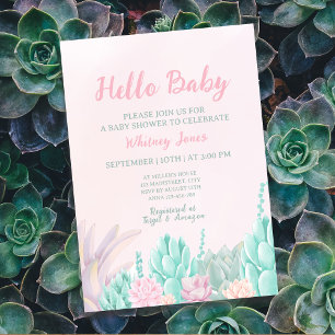 Invitation Aquarelle Succulente Baby shower de fille botaniqu