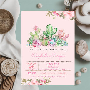 Invitation Aquarelle Succulente, Baby shower Floral