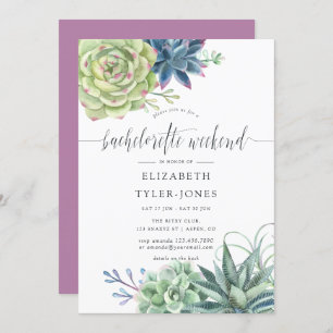 Invitation Aquarelle Succulente Bachelorette Week-end Agenda