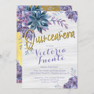 Invitation Aquarelle Succulente d'or Quinceañera