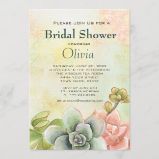 Invitation Aquarelle Succulente Fête des mariées florale