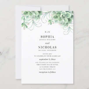 Invitation Aquarelle succulente. Mariage de cactus verdoyant