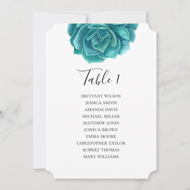 Invitation Aquarelle succulente. Plan de table de mariage sar (Devant)