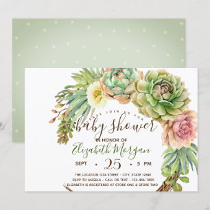 Invitation Aquarelle Succulentes, Cactus Points Bébé Shower
