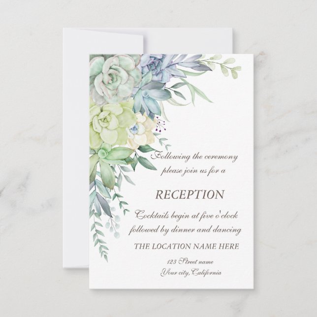 Invitation Aquarelle Succulentes Désert Points Mariage (Devant)