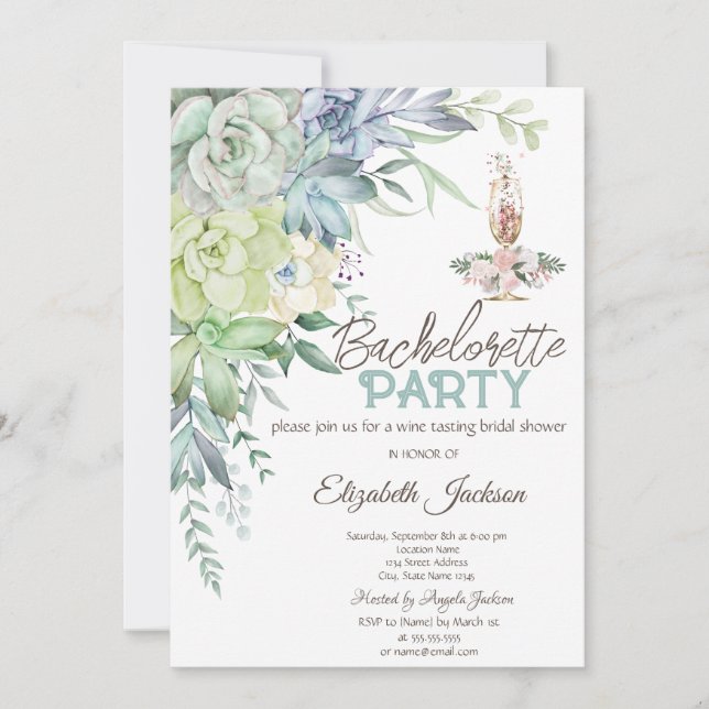 Invitation Aquarelle Succulentes du désert Points Enterrement (Devant)