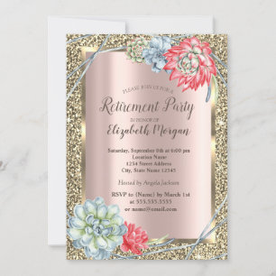 Invitation Aquarelle Succulentes du désert Retraite Rose Gol