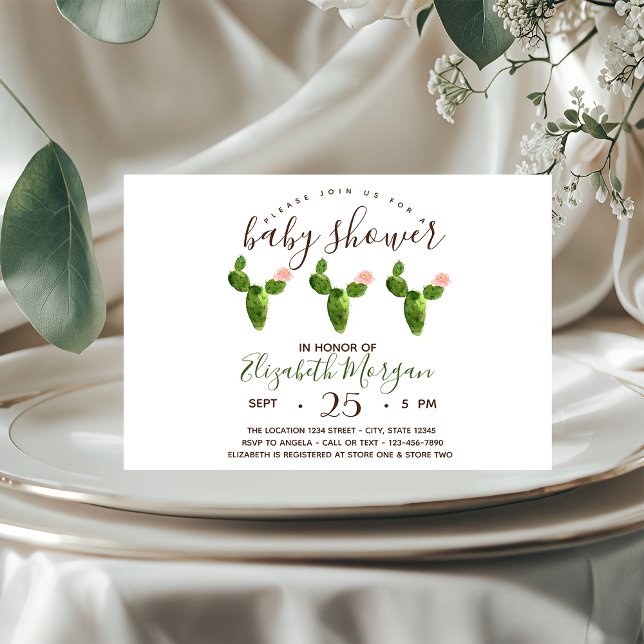 Invitation Aquarelle  Succulentes  Points  Baby Shower (Créateur téléchargé)