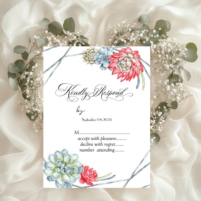 Invitation Aquarelle Succulentes Rouges du Désert RSVP (Créateur téléchargé)