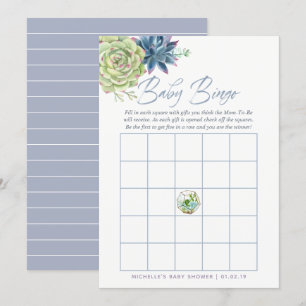 Invitation Aquarelle Succulents Baby shower Bingo bébé