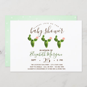 Invitation Aquarelle Succulents Baby shower Pois