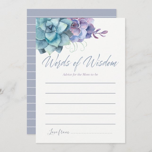 Invitation Aquarelle Succulents Conseils pour le Baby shower  (Devant / Derrière)