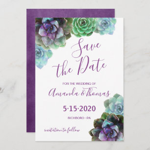 Invitation Aquarelle Succulents Enregistrer la date