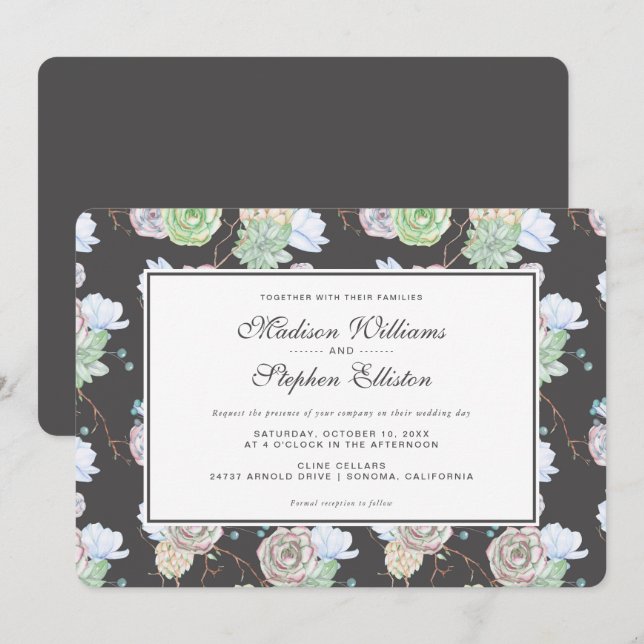 Invitation Aquarelle| Succulents et branches - Mariage (Devant / Derrière)