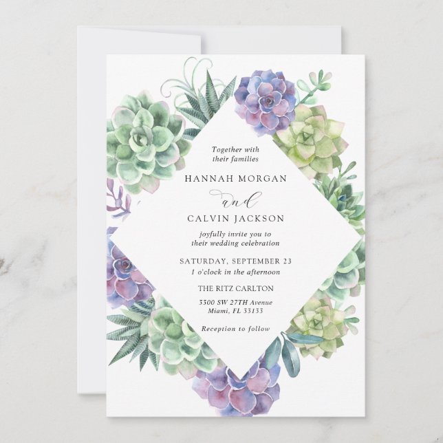 Invitation Aquarelle Succulents Mariage (Devant)