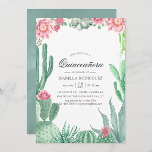 Invitation Aquarelle Succulents Mariage Quinceañera