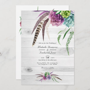 Invitation Aquarelle Succulents QR Code Mariage de Bohême