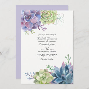 Invitation Aquarelle Succulents QR Code RSVP Mariage